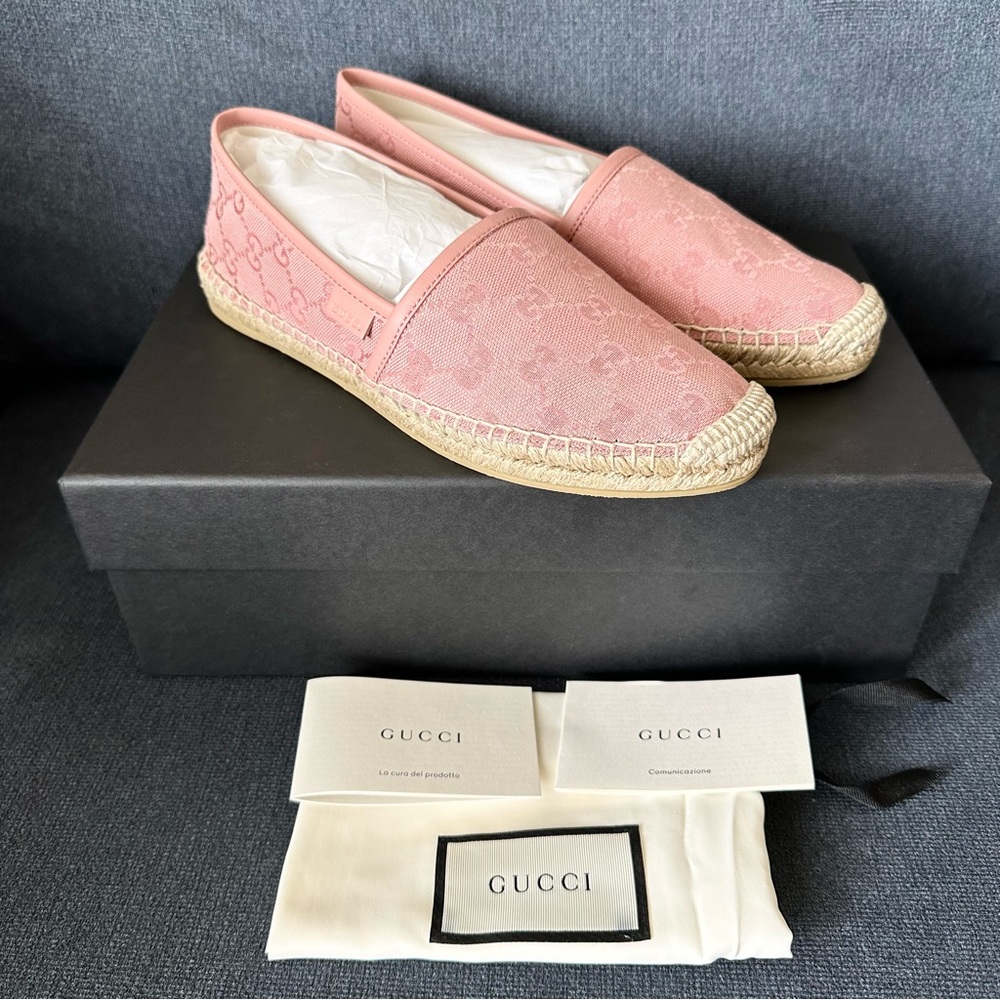 New with box Gucci canvas women espadrille size 37.5, US 7.5, pale pink
